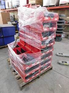Pallet lot of red parts bins