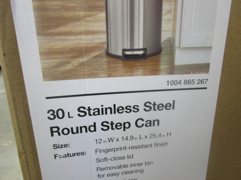 lot 350 image: STYLEWELL 8 Gal. Stainless Steel Round Step-On Trash Can (OPEN BOX)