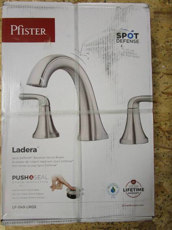 lot 54 image: PFISTER Ladera 8 in. Widespread 2-Handle Bathroom Faucet in Spot Defense Brushed Nickel (BRAND NEW)