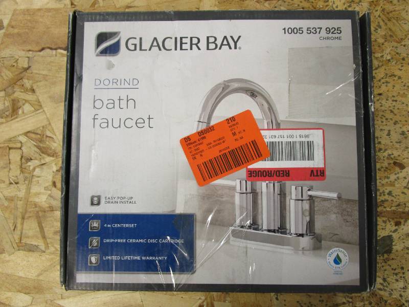 lot 55 image: GLACIER BAY Dorind 4 in. Centerset 2-Handle High-Arc Bathroom Faucet in Chrome (OPEN BOX)