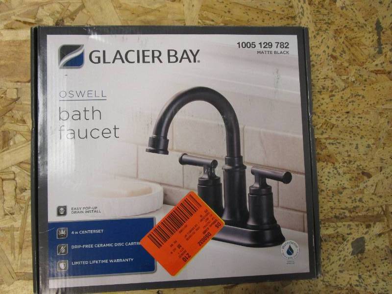 lot 77 image: GLACIER BAY Oswell 4 in. Centerset 2-Handle High-Arc Bathroom Faucet in Matte Black (OPEN BOX)