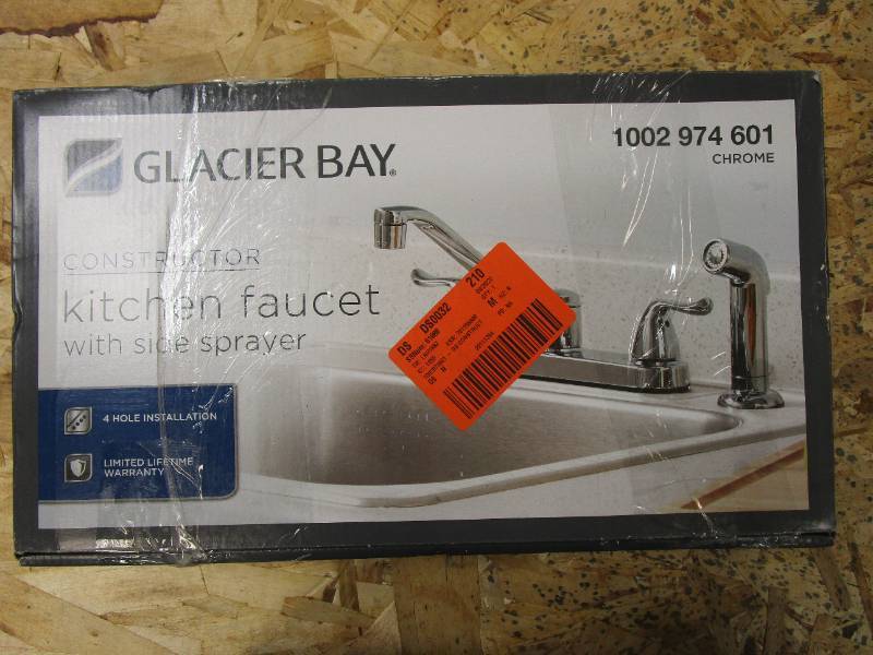 lot 78 image: GLACIER BAY Constructor 2-Handle Standard Kitchen Faucet with Side Sprayer in Chrome (OPEN BOX)