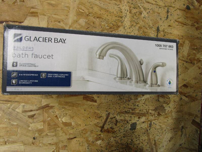 lot 82 image: GLACIER BAY Builders 8 in. Widespread 2-Handle High-Arc Bathroom Faucet in Brushed Nickel (OPEN BOX)