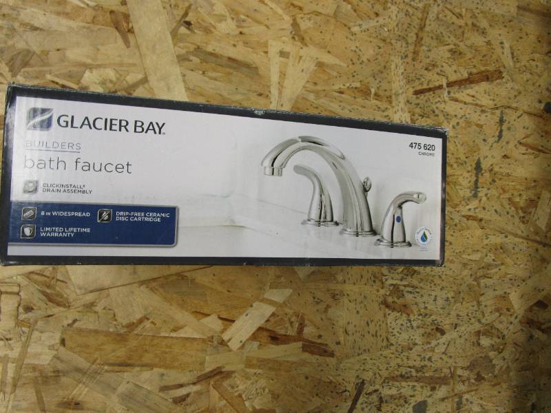 lot 86 image: GLACIER BAY Builders 8 in. Widespread 2-Handle High-Arc Bathroom Faucet in Chrome (OPEN, APPEARS NEW)