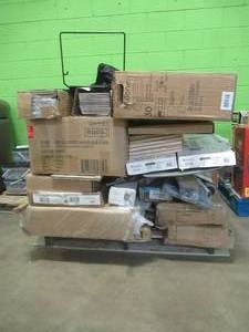lot 20 image: Large WholesaleSalvage Pallet from left-over Retail Items (Tools, Furniture, Flooring, Building Materials and More).