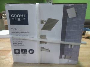 lot 222 image: GROHE Tallinn, 35097EN0, Single Handle 1- Spray Bathtub and Shower Faucet in Brushed Nickel. - NEW