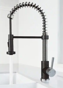lot 287 image: VIGO Edison Single-Handle Pull-Down Sprayer Kitchen Faucet in Stainless SteelMatte Black, VG02001STMB - NEW