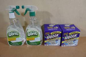 lot 30 image: 2 The Works Cleaner with 2 Kaboom Refillable Toilet Cleaning Systems