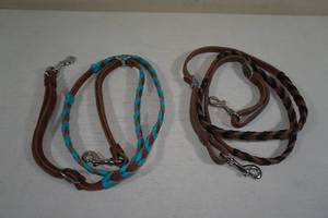 lot 107 image: 2 Braided Leather Reins - 84 and 72 Long