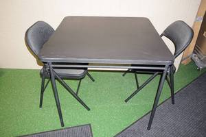lot 146 image: Folding Card Table with Two Padded Chairs