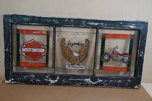 lot 151 image: Vintage Hand Painted Harley Window Art