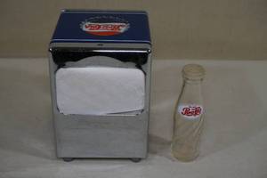 lot 162 image: Vintage Look Pepsi Cola Napkin Holder with Salt Shaker