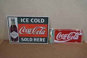 lot 177 image: Coca Cola Tin Sign with License Plate