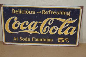 lot 179 image: Vintage Look Coca Cola Soda Fountains Metal Sign