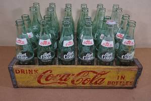 lot 184 image: Vintage Wood Coca Cola Shipping Crate with Coke and Diet Coke Bottles