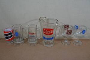 lot 197 image: Assorted Beer Mugs and Pitcher -Hamms, Schmidt, Black Label, PBR