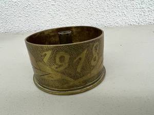 Trench Art With Leaf Pattern & 1918 Engraved