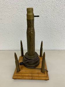 Trench Art Lamp with Palm Tree & 105mm, 75mm & 37 mm Shells