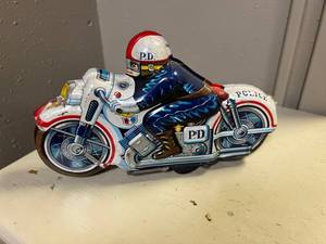 Vintage Toy Tin Lithograph Friction Powered Police Motorcycle Made in Japan