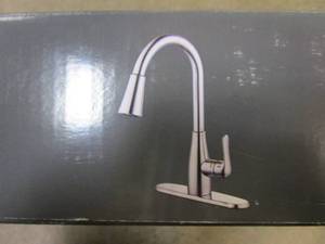 lot 211 image: GLACIER BAY McKenna Single-Handle Pull-Down Sprayer Kitchen Faucet in Chrome with TurboSpray and FastMount (OPEN BOX)