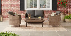 lot 245 image: STYLEWELL Kendall Cove 4-Piece Steel Patio Conversation Outdoor Seating Set with Charcoal Cushions (IN BOX, APPEARS TO BE COMPLETE)