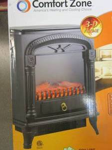 lot 267 image: COMFORT ZONE 1,500-Watt Black Electric Fireplace Stove Heater with Realistic 3D Flame Effect (OPEN BOX)