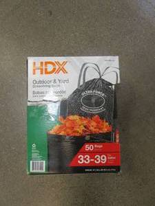 lot 270 image: HCX 33-39 Gal. Black Heavy Duty Drawstring Trash Bags (50-Count) - For Outdoor and Yard Waste