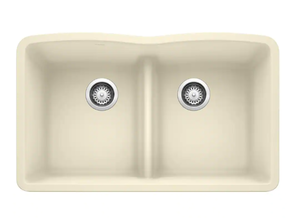 lot 247 image: BLANCO DIAMOND Undermount Granite Composite 32.06 in. 5050 Double Bowl Kitchen Sink with Low Divide in Biscuit