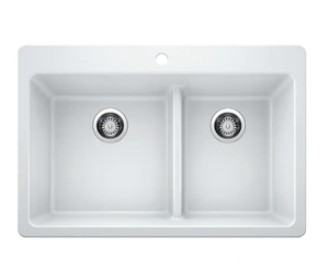 lot 248 image: GLACIER BAY Drop-inUndermount Granite Composite 33 in. 1-Hole 6040 Double Bowl Kitchen Sink with Low Divide in White