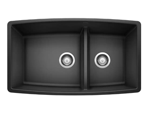 lot 249 image: BLANCO PERFORMA Undermount Granite Composite 33 in. 6040 Double Bowl Kitchen Sink with Low Divide in Anthracite