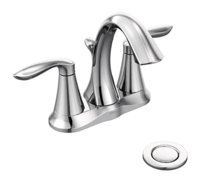 lot 256 image: MOEN Eva 4 in. Centerset 2-Handle High-Arc Bathroom Faucet in Chrome (OPEN BOX)