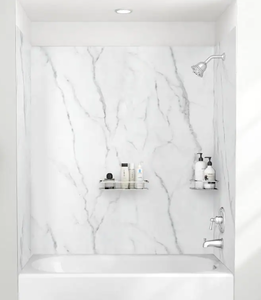 lot 299 image: AMERICAN STANDARD Passage 32 in. x 60 in. 4-Piece Glue-Up Alcove Bath Wall in Serene Marble