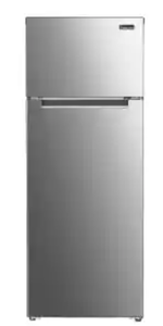 lot 297 image: MAGIC CHEF 7.3 cu. ft. 2-Door Mini Fridge in Platinum Steel with Freezer (STILL BANDED IN BOX, SMALL DAMAGE ON EDGE OF DOOR, SEE PHOTOS)