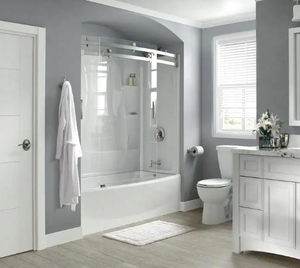 lot 330 image: DELTA Classic 400 Curve 60 in. W x 62 in. H Sliding Frameless Tub Door in Stainless