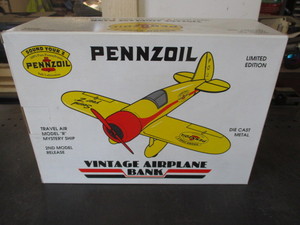 28. Spec Cast Collectibles Travel Air Model R Mystery Ship Pennzoil Die Cast Metal Coin Bank