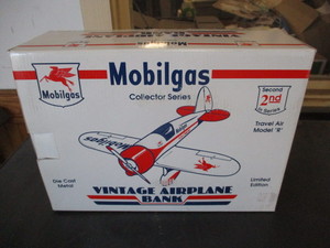 29. Spec Cast Collectibles Travel Air Model R Mobilgas Die Cast Metal Coin Bank