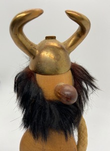 lot 11 image: Vintage Carl Bent Teak Wood & Brass Viking Figurine  Bottle Opener - Made in Denmark