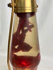 lot 51 image: Large Vintage Lava Lamp Coach Lantern Brass Base- Red Wax- WORKS