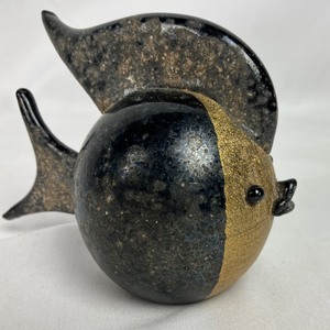 lot 56 image: 2 Signed Pottery Fish Figurines- One Signed Paul Morris Pottery 1985
