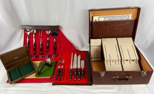 lot 3 image: Vintage Cutco Knives, Sharpener, Cutting Board, Serving Utensils and More in Sales Rep Case- 1976