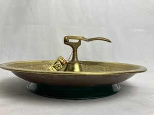 lot 86 image: Vintage Tamar Brass Nutcracker Mounted Bowl- Israel