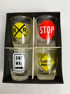 lot 84 image: Vintage Barware- Anchor Hocking Shot Glasses, Lighter, Ashtray and KOOL Bar Pad