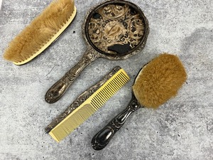 lot 89 image: Antique European .835 Pure Silver Mirror, Brush and Comb Set