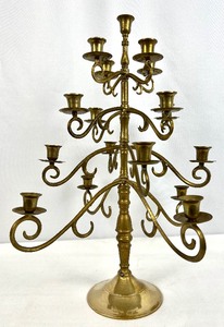 lot 91 image: Two Vintage Grand Brass Candelabras - Hold 17 Candles Each