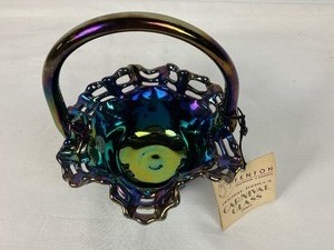lot 131 image: Fenton Carnival Glass Basket - Like New with Tags