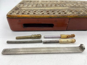 lot 139 image: 1800s Antique Brass and Wood Cribbage Board