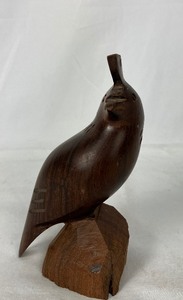 lot 145 image: Four Carved Wood Birds and One Clay Bird Figurine