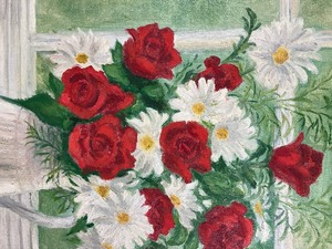 lot 100 image: Vintage Framed Painting of Vase of Flowers