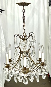 lot 12 image: Vintage Crystal Chandelier with 66 Individual Hanging Glass Prisms