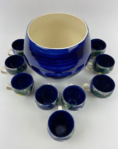 lot 128 image: Hand Thrown Punch Bowl and 9 Matching Cups